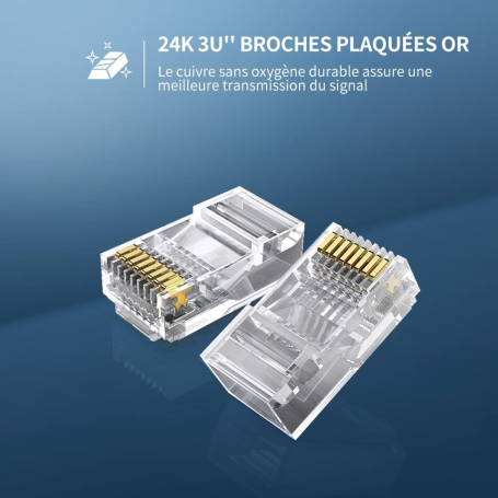 Lot de 100 Connecteurs RJ45 Ethernet Réseau Cat 5e UGREEN