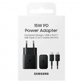 Chargeur d'origine Samsung Type-C Charge rapide 15 W Noir EP-TA20EBE -  Samsung