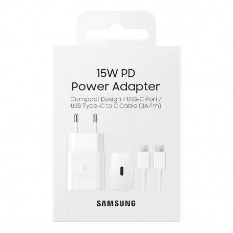 Kit Chargeur Type-C / Type-C Samsung 15W Blanc - Retail Box (Origine)