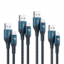 Câble USB / USB-C Nylon Tressé RAMPOW RAC30 Bleu - 20cm/1m/2m/3m - Pack de 4