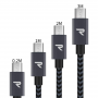 Câble USB / Micro Nylon Tressé RAMPOW RAA18 Rouge/Noir - 20cm/1m/2m/3m - Pack de 4