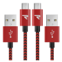 Câble USB / Micro Nylon Tressé RAMPOW RAA22 Rouge/Noir - 3m - Pack de 2