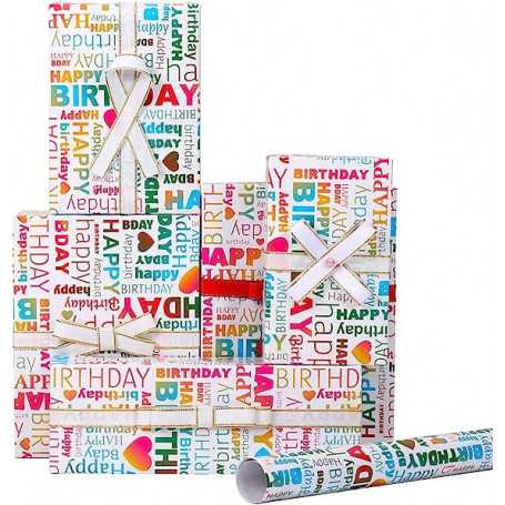 Feuilles de papier cadeau "Happy birthday" x6 (44 x 76 cm) - MAMUNU (Reconditionné)