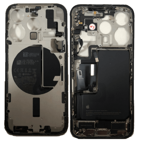Châssis Arrière iPhone 15 Pro sans Vitre Arrière avec Batterie Titane Naturel (Original Demonté) Grade A