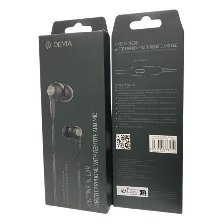 Écouteurs Filaires avec télécommande et micro Jack 3.5mm Devia EM018 - Noir