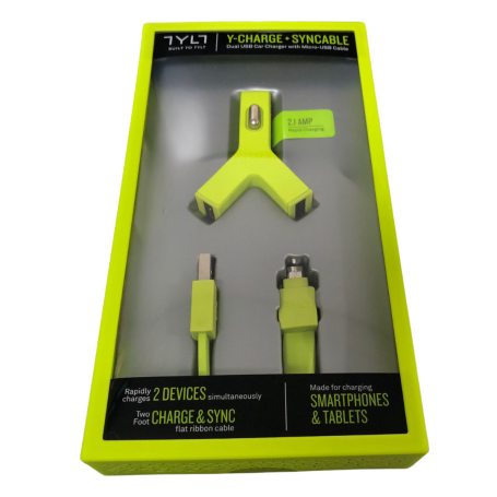 Kit Chargeur allume-cigare USB*2 + câble Micro USB 2.1A TYLT - Vert
